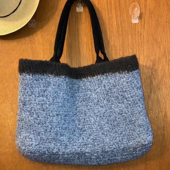 handmade Handbags - HANDMADE Blue and Gray Women's Tote Bag (felted wool )